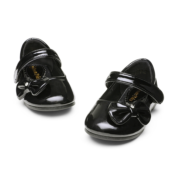 Toddler Girl's Ballerina Bow Flats - BLACK PAT - 3